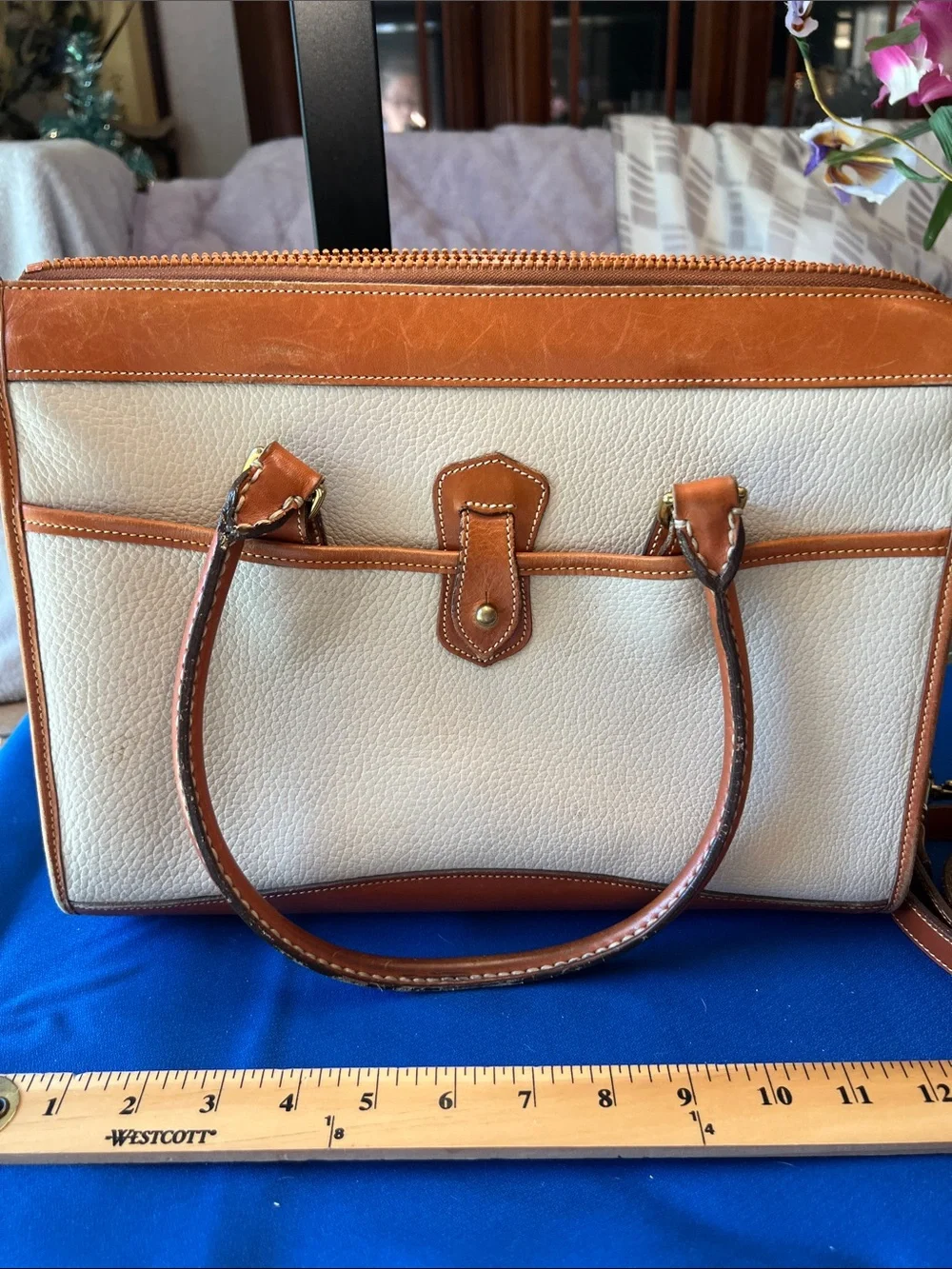 Dooney & Bourke Cream and Brown Pebbled Leather Satchel